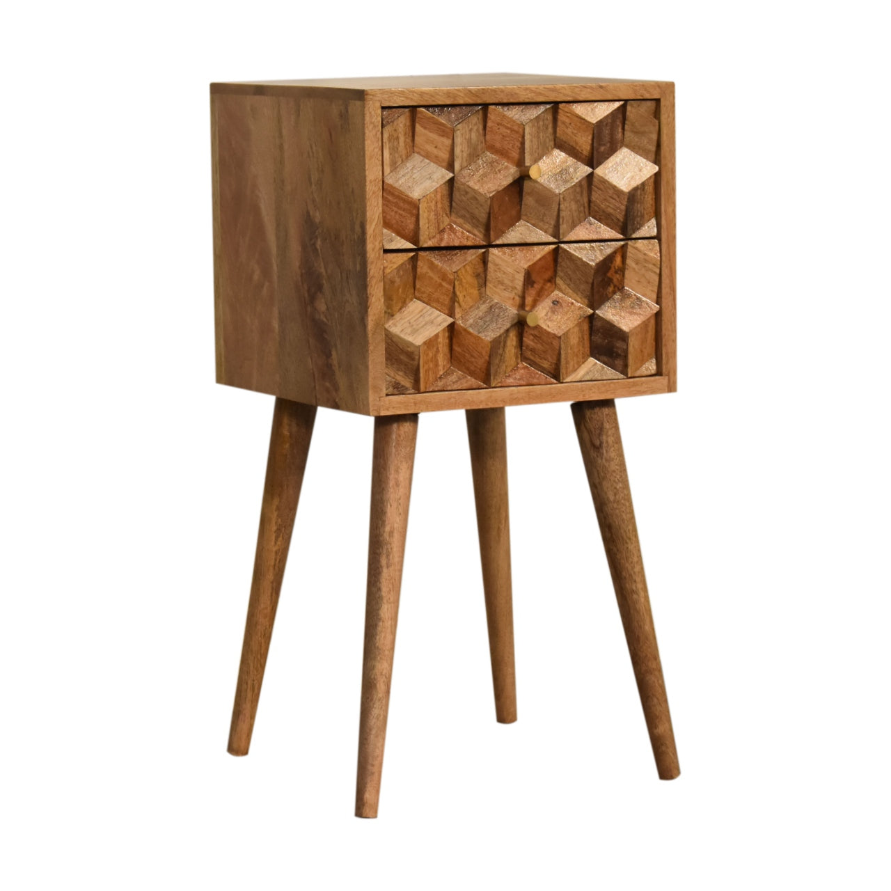 Mini Cube-Carved 2 Drawer Bedside Table