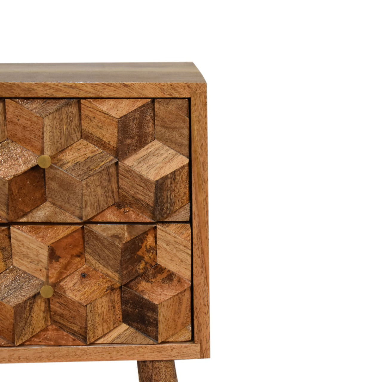 Mini Cube-Carved 2 Drawer Bedside Table
