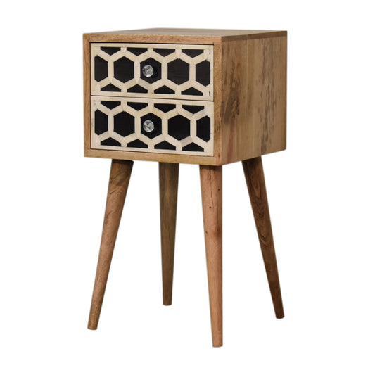 Bone Inlay 2 Drawer Mini Bedside Table
