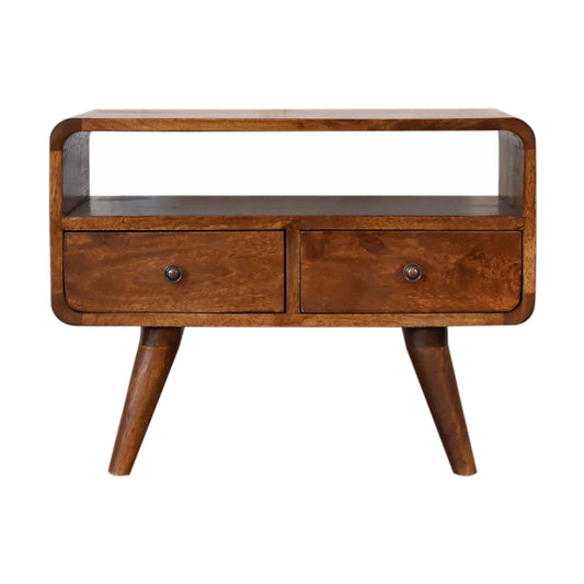 Rounded Media Unit with 2 Drawers in Chestnut Finish