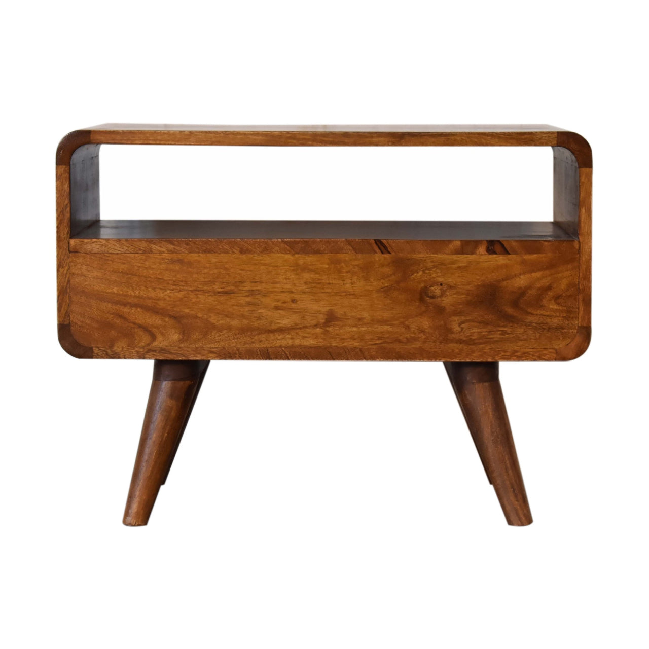 Rounded Media Unit with 2 Drawers in Chestnut Finish