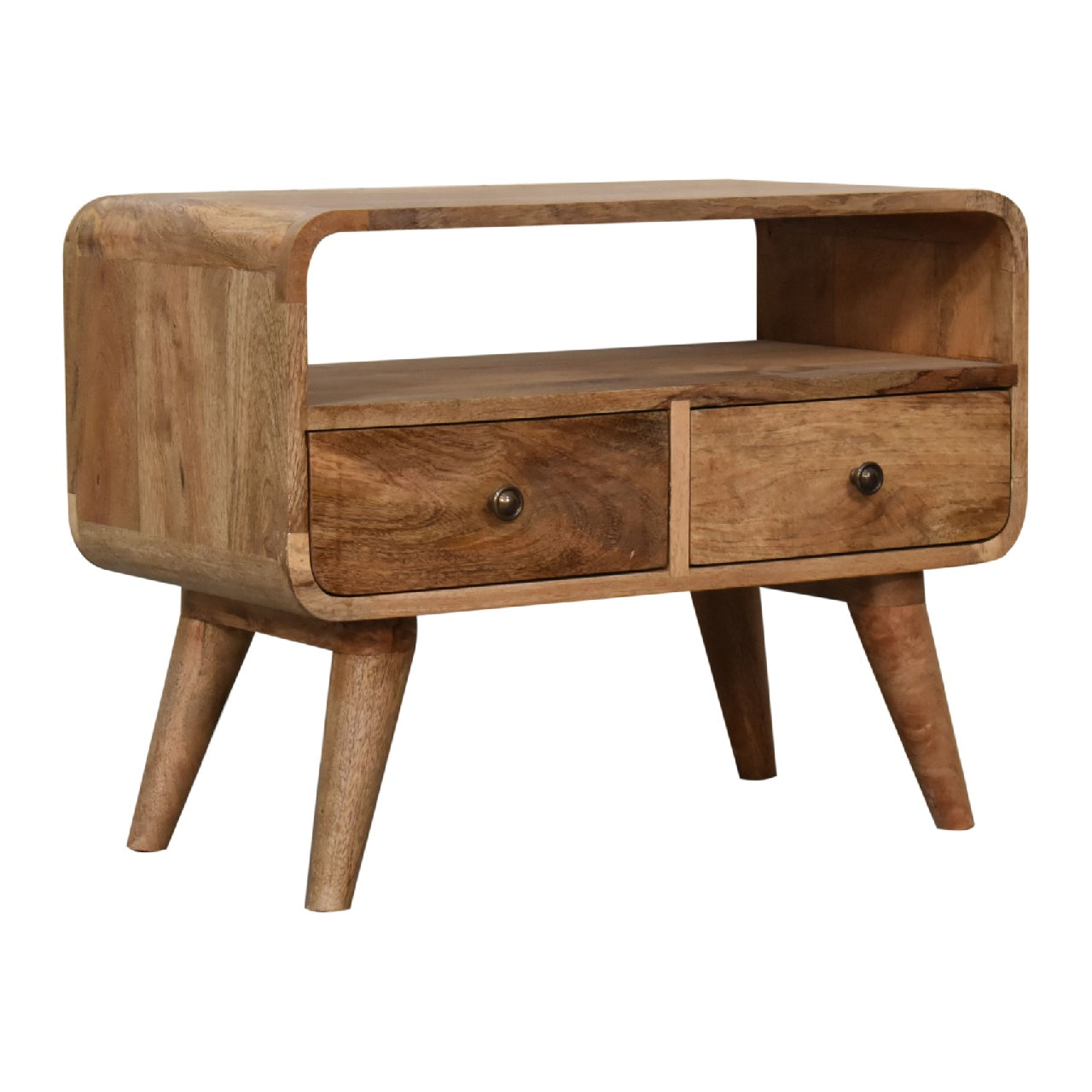 Rounded Mini Media Unit in Oak-like Finish