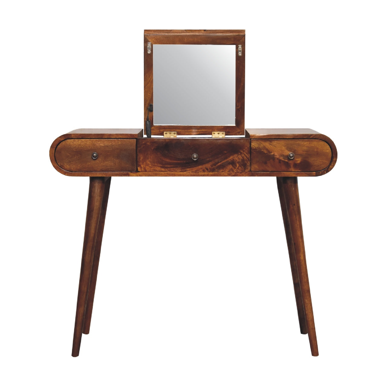 Foldable Mirror Dressing Table in Chestnut Finish