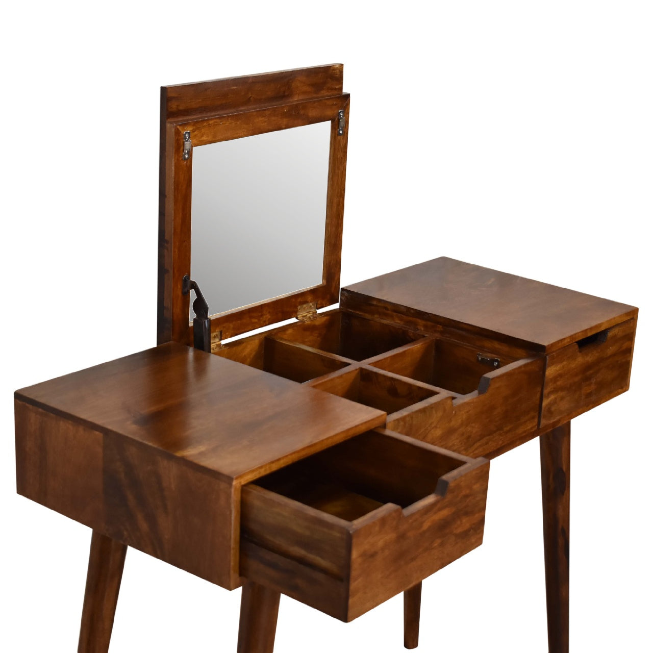 Vassa - Foldable Mirror Vanity Desk in Chestnut Finish