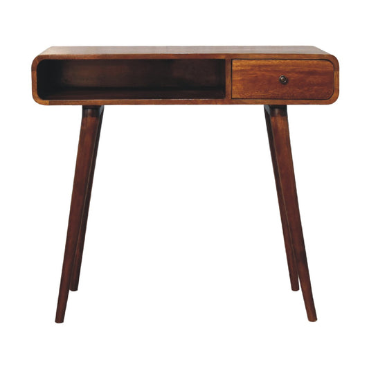 Rounded Scandinvian Writing Desk in Chestnut Finish