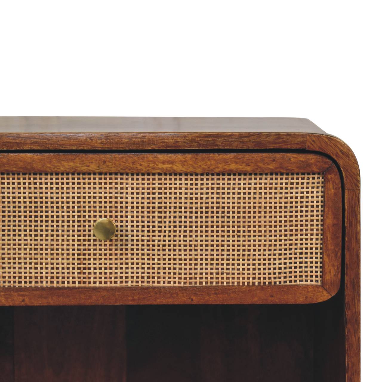 The Arlo Woven Bedside Table in Chestnut Finish