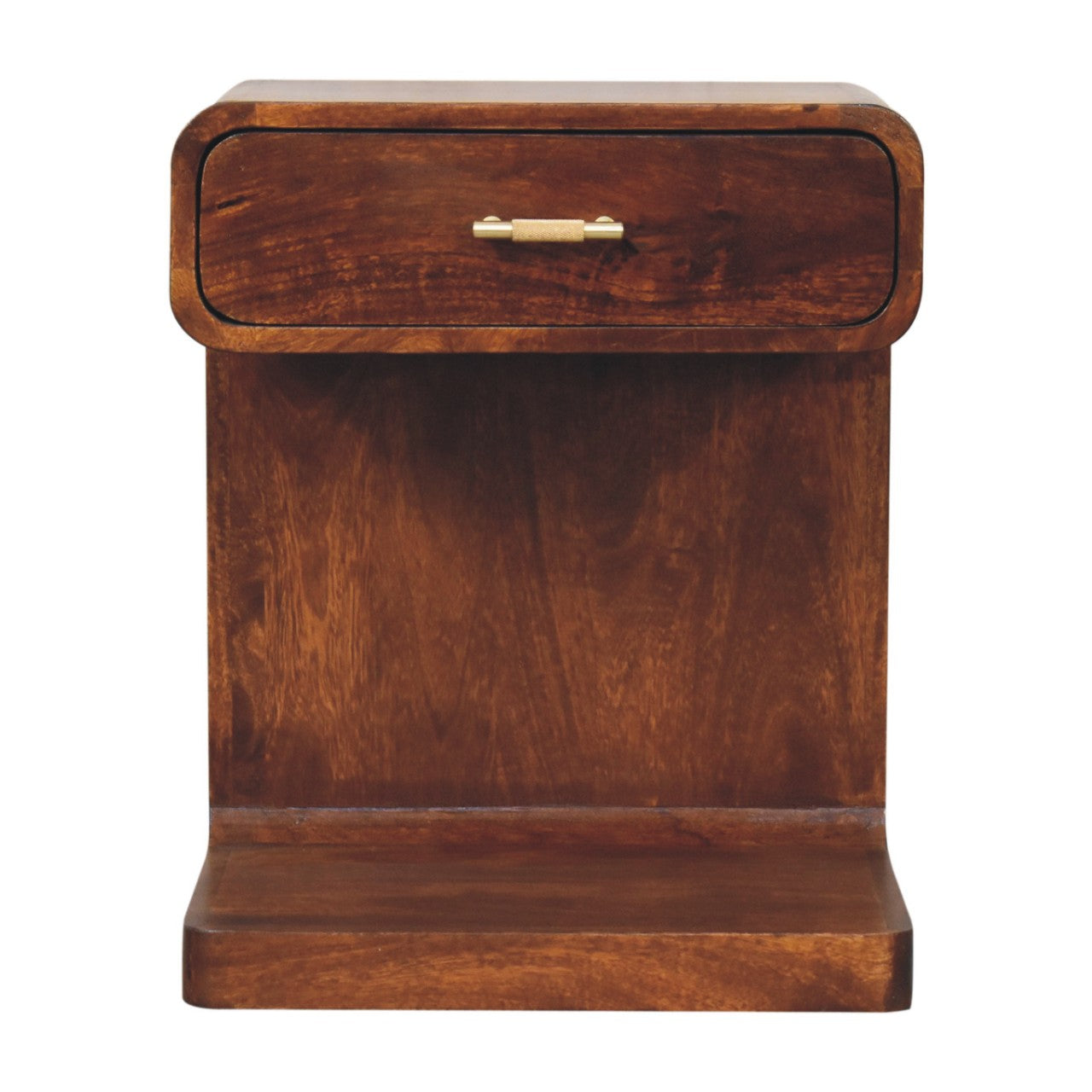 T-Bar Rounded Bedside Table in Chestnut Finish