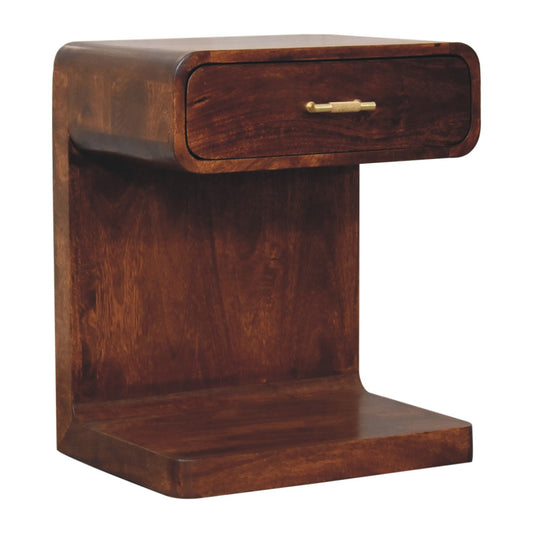 T-Bar Rounded Bedside Table in Chestnut Finish