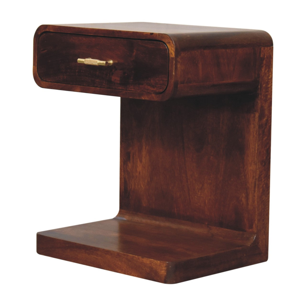 T-Bar Rounded Bedside Table in Chestnut Finish