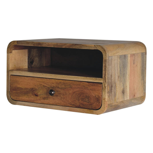 Large Upper Slot Floating Bedside Table in Oak-like Finish