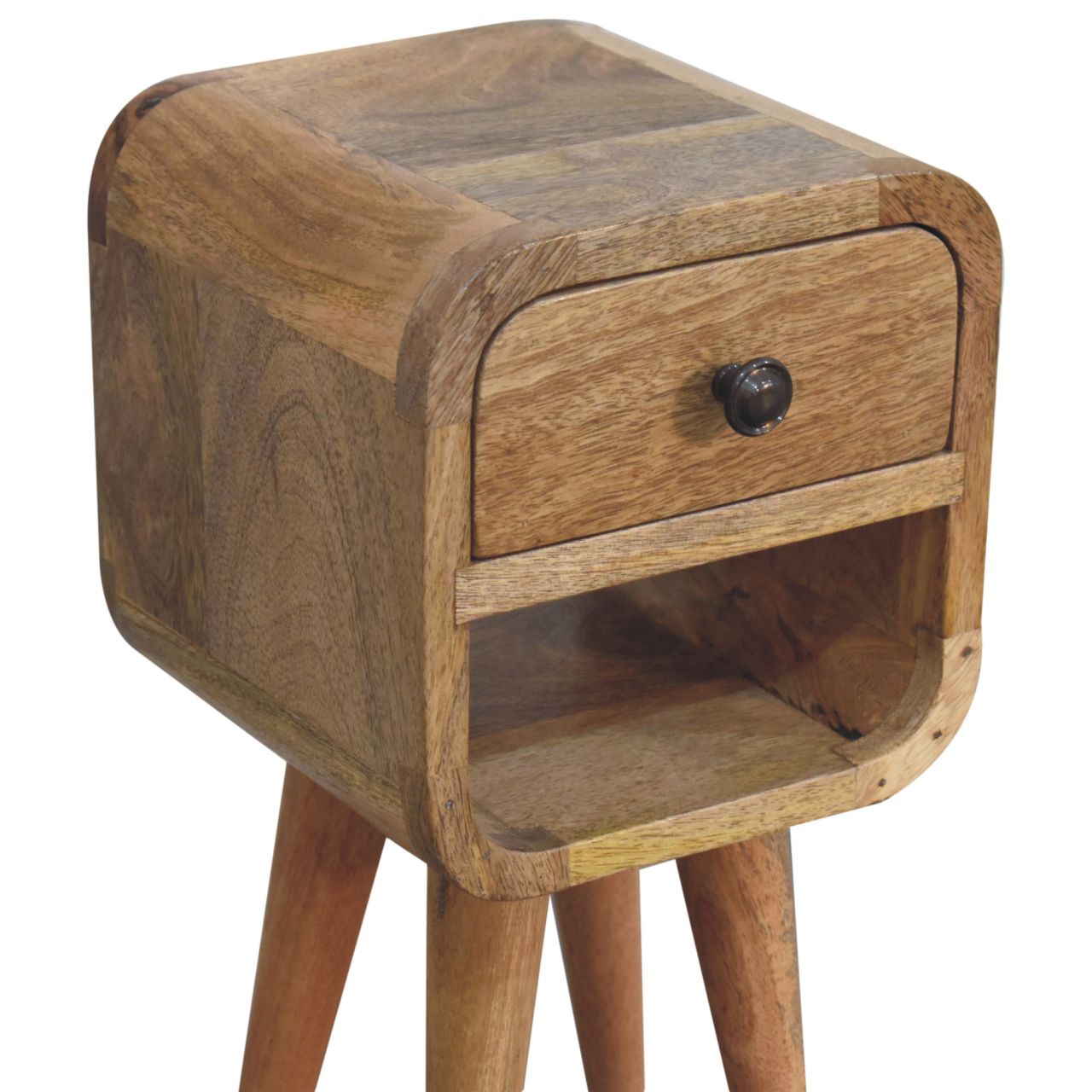 Nils - Rounded Bedside Table in Oak-like Finish