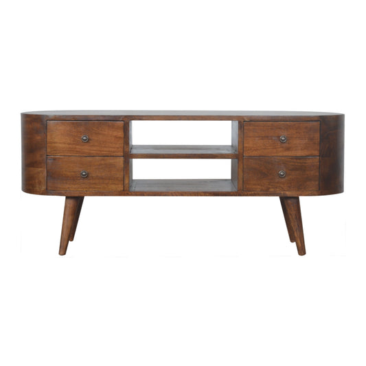 Rounded Entertainment Unit in Chestnut Finish