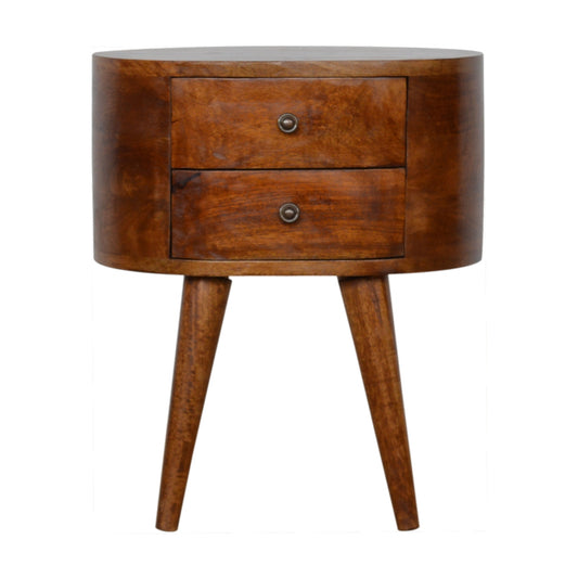 Rounded Bedside Table in Chestnut Finish