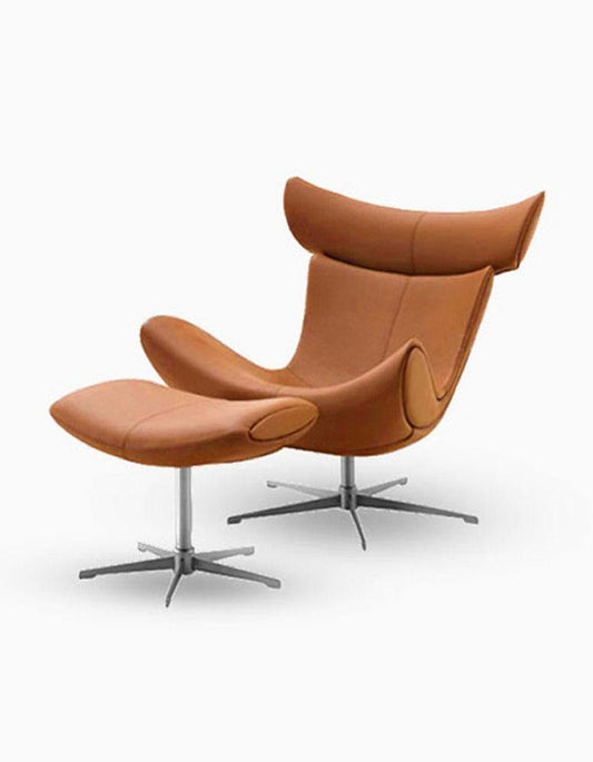IMOLA Style Chair with Stool In Brown Premium Leather, Clearance｜ DC Concept