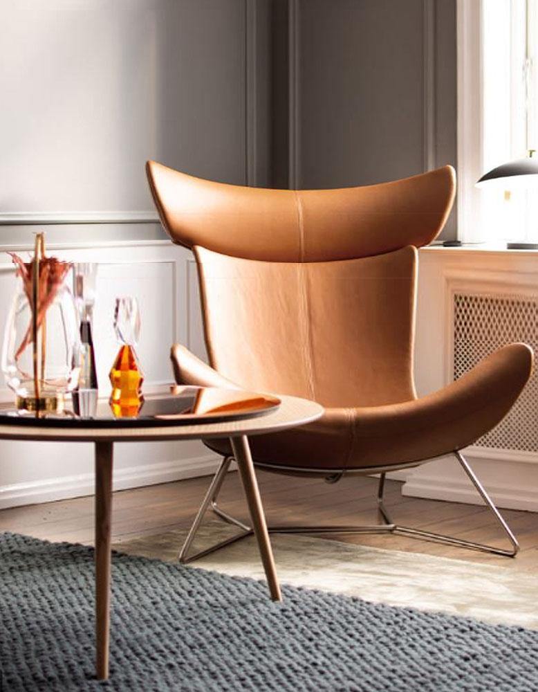 IMOLA Style Chair with Stool In Brown Premium Leather, Clearance｜ DC Concept