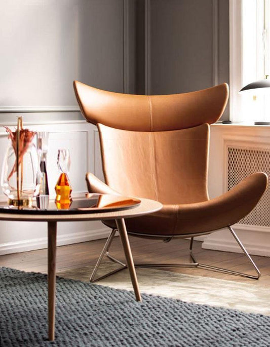 IMOLA Style Chair with Stool In Brown Premium Leather, Clearance｜ DC Concept
