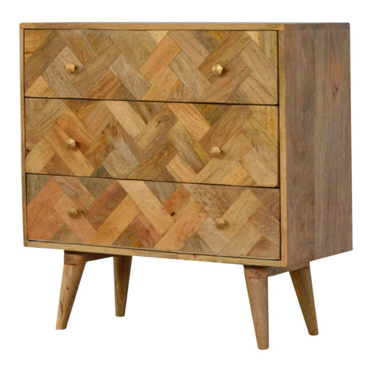 3 Drawer Zig-Zag Patterned Patchwork Chest of Drawers