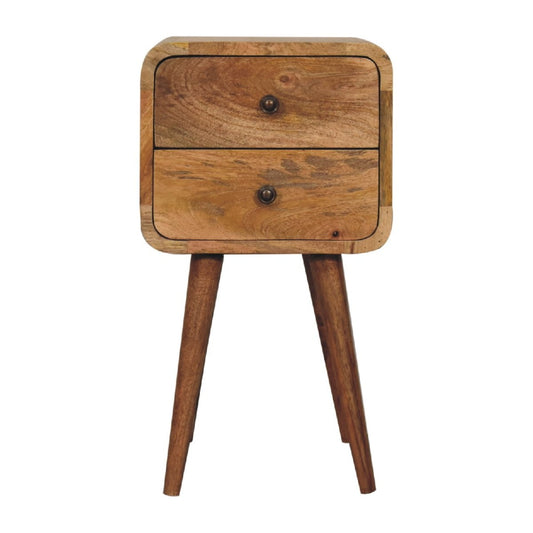 Mini Oak - ish Rounded Bedside Table - V - LOOX