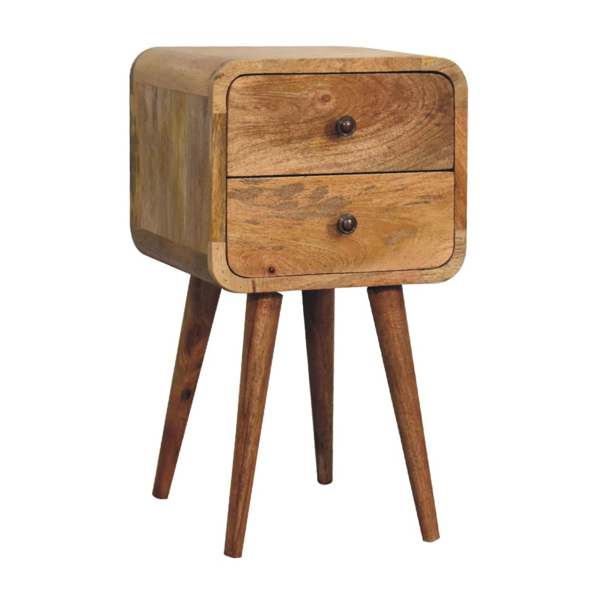 Mini Oak - ish Rounded Bedside Table - V - LOOX