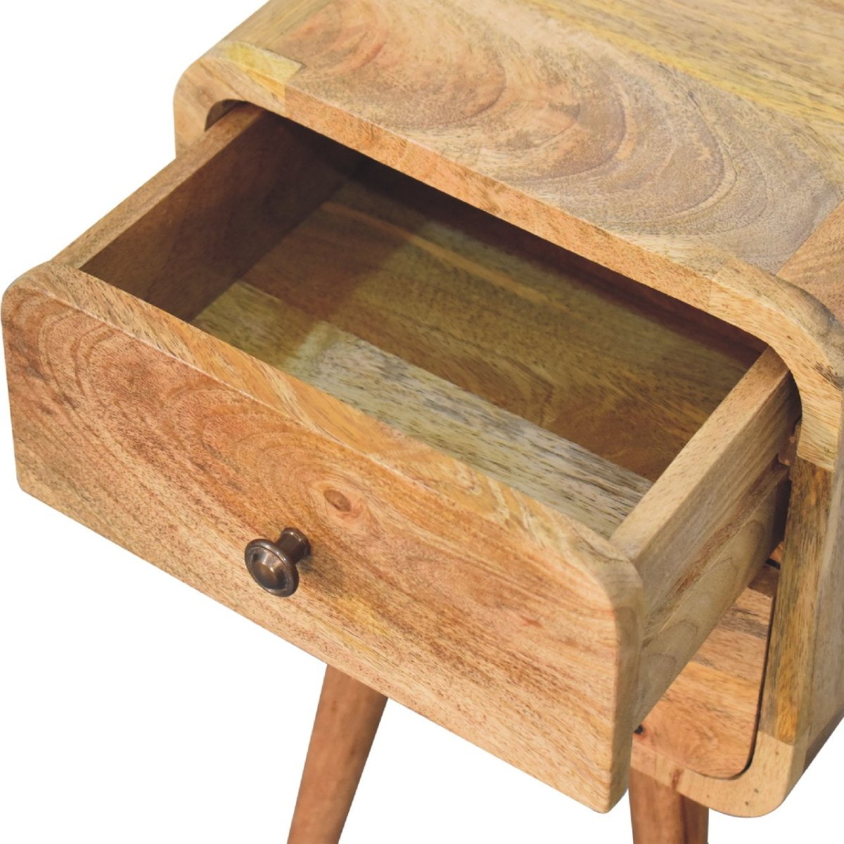 Mini Oak - ish Rounded Bedside Table - V - LOOX