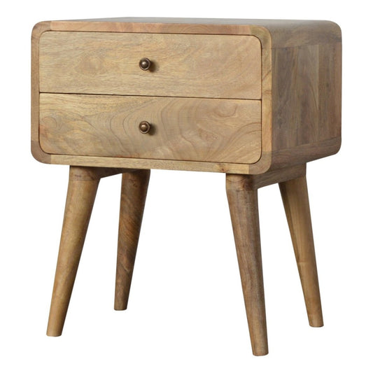 Rounded Oak - ish Bedside Table - V - LOOX